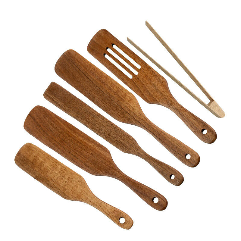 6-Piece Cooking Utensils Set Natural Teak Kitchen Wooden Cooking Utensils SeQ1Q7