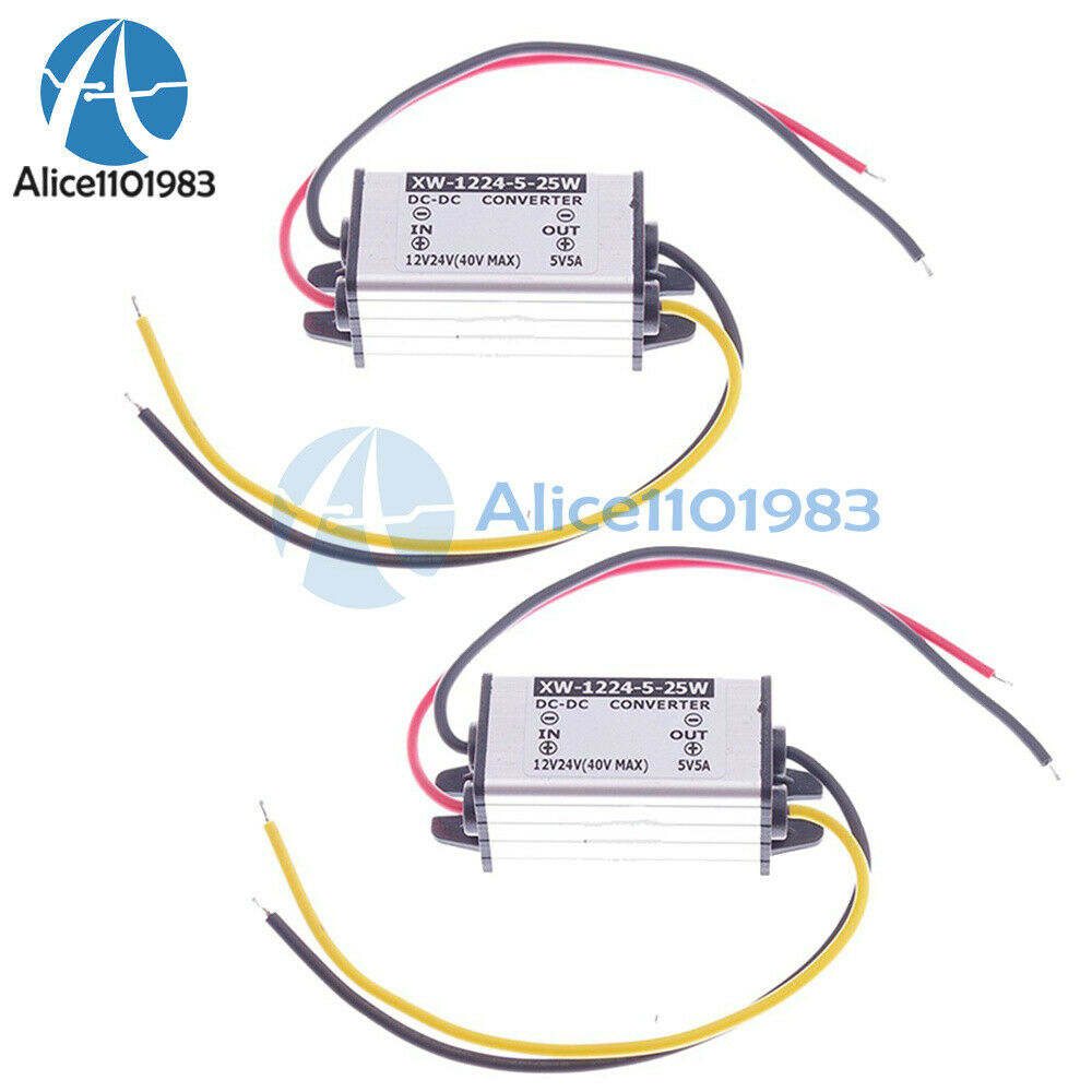 2PCS DC-DC 12V/24V to 5V 5A 25W Converter Step Down Buck Power Supply Regulator