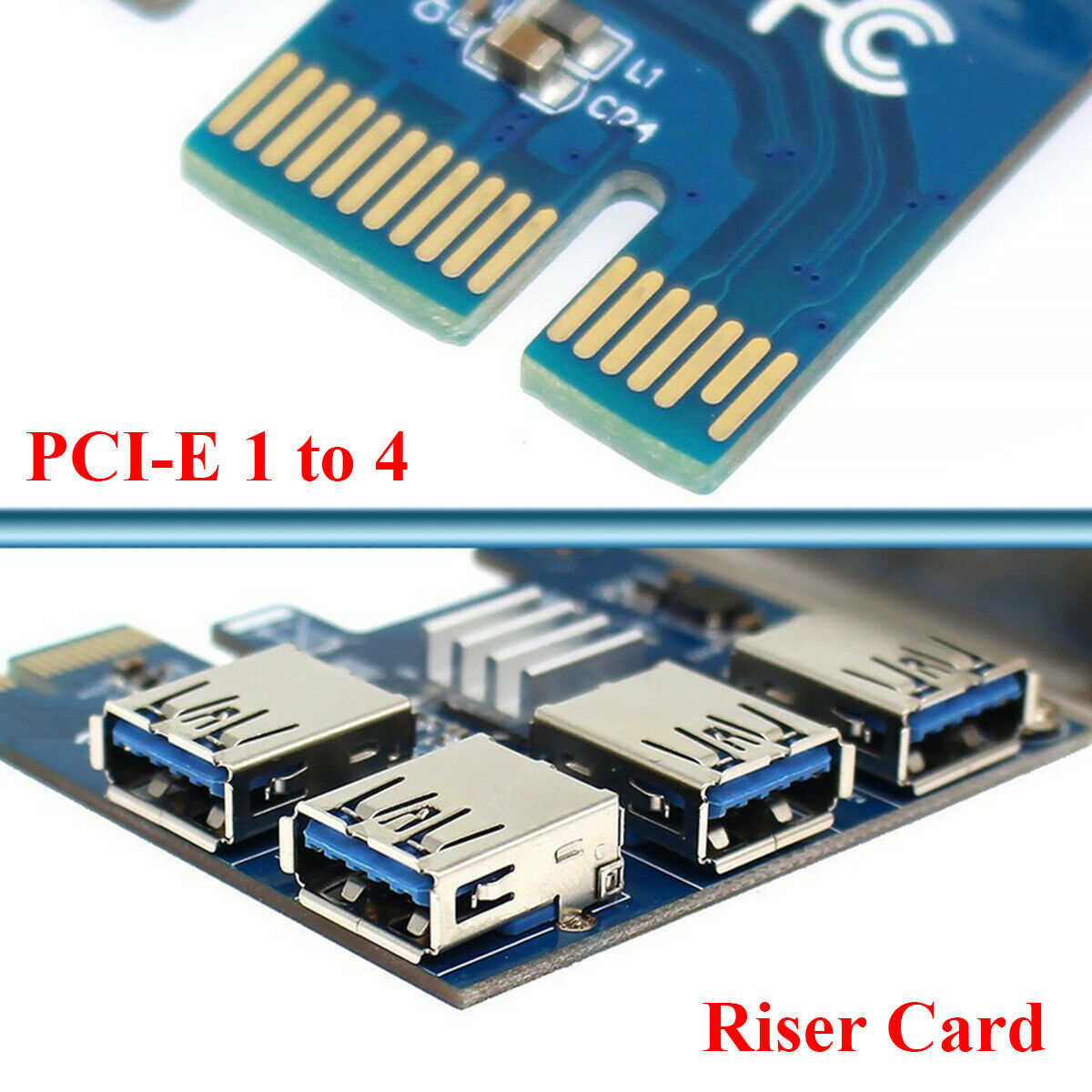 120×68×58MM Computers Add-On  PCI-E 1 To 4 Riser Card Support DOS/L INUX System