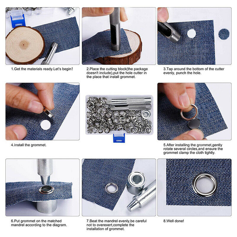 Grommet Kit Inner Diameter 10mm Metal Eyelet Hollow Button Tool Installation HN
