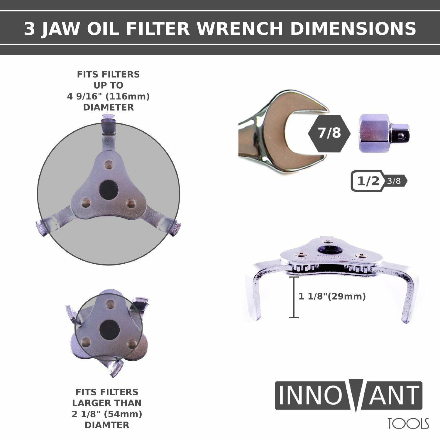 New Two Way Oil Filter Wrench 3 Leg 55-108mm Filters Drive Remover Removal Tool
