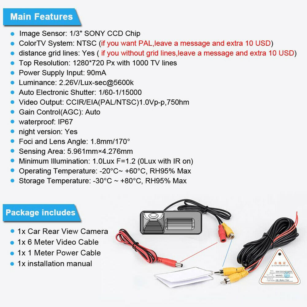 Trunk Handle Parking Reverse Backup Rear View Camera for Audi A6L Q7 A3 A4 @