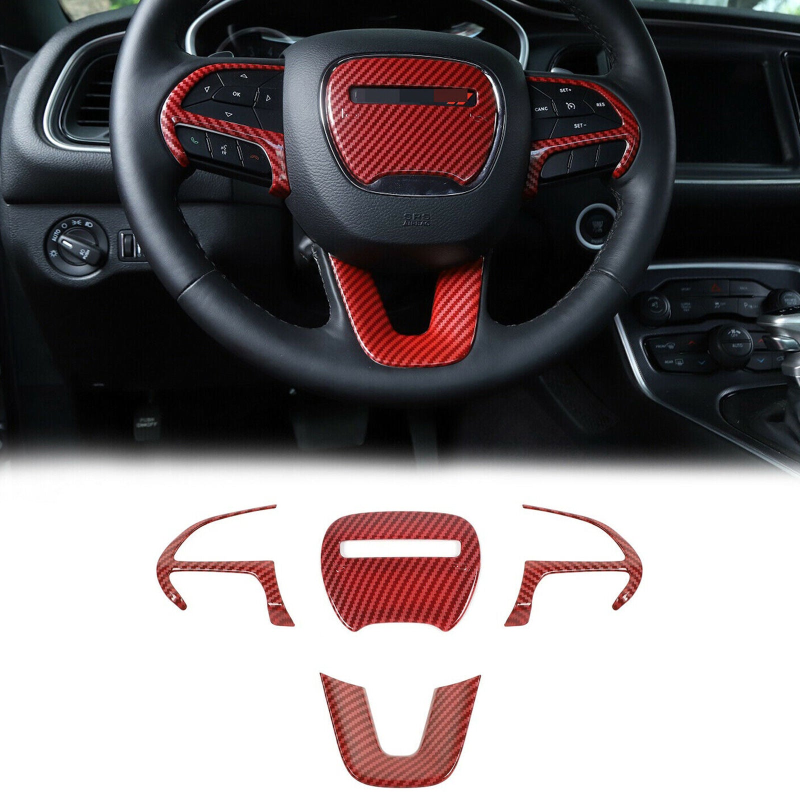 4x Steering Wheel Frame Trim Cover For Dodge Challenger Charger 2015+ Red Carbon