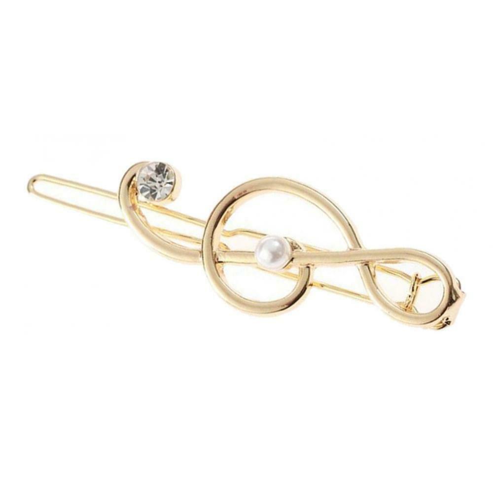 2X Hollow Hairpin Clip Note Crystal Hair Snap Clamp Ladies Girl Headwear Golden