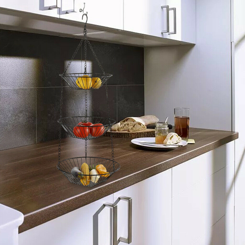 Kitchen Hanging Vegetable Shelf Iron 3 Tier Kitchen Storage Baskets