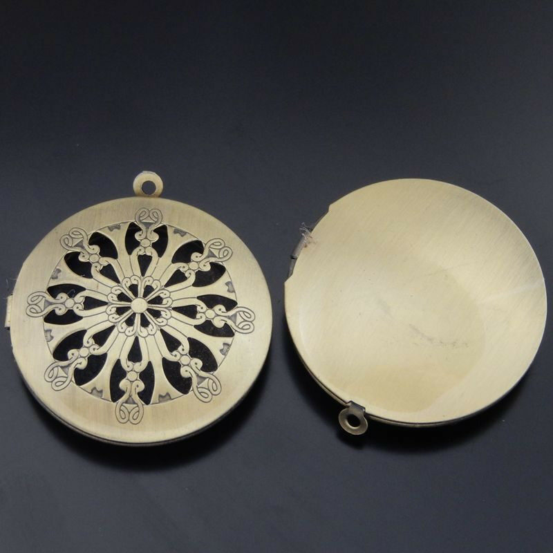 Lot of (x4) Bronze Iron Floral Locket Magnetic Prayer Box Pendant Findings DIY