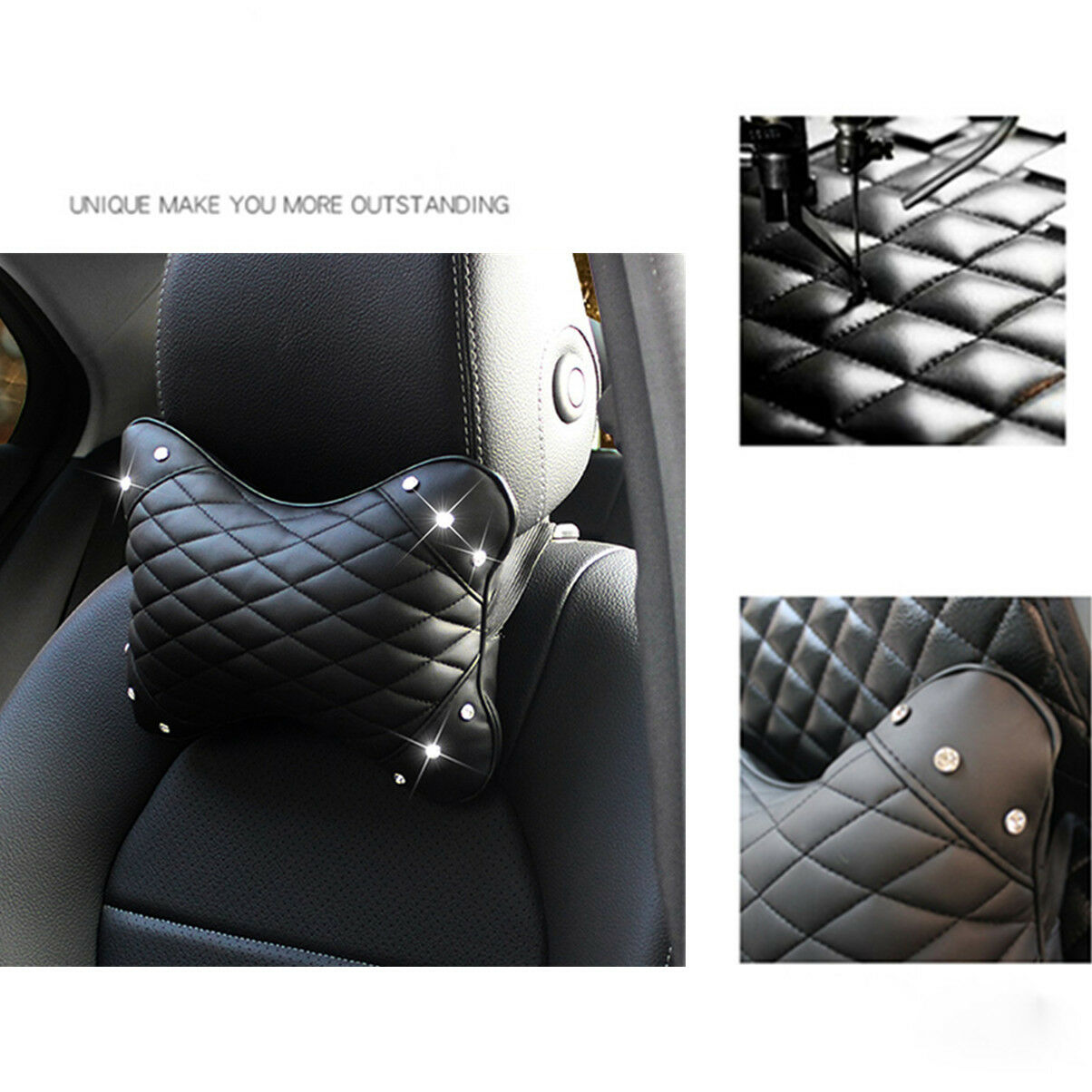2X bling water-diamond Car Cushion Seat Headrest Neck Pillow