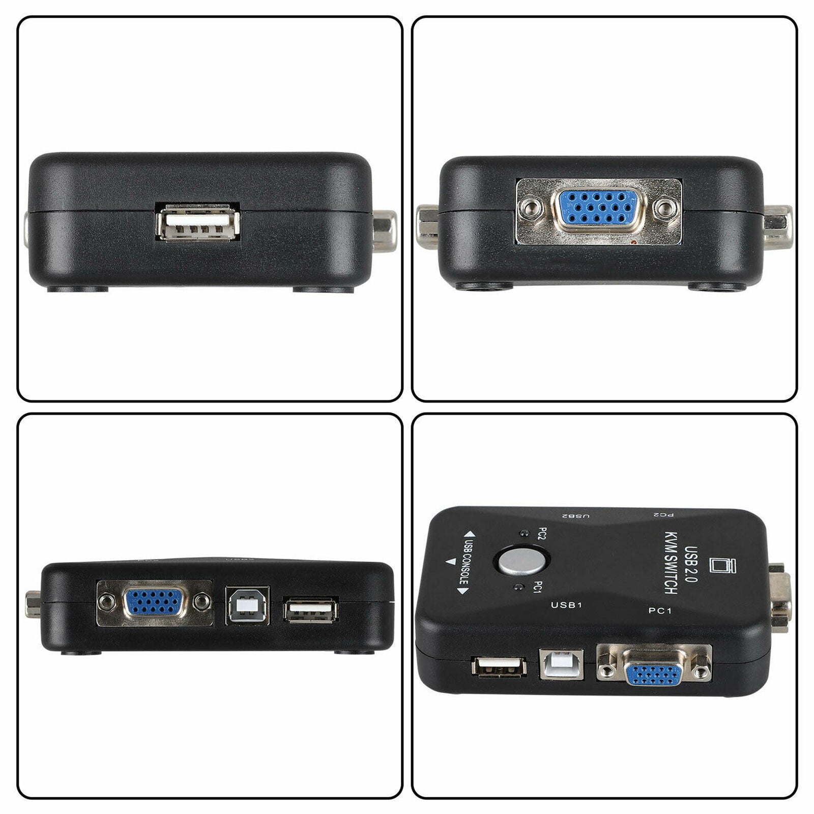 2 Port USB 2.0 KVM VGA Switch w/VGA USB Cable For Mouse Keyboard Monitor PC New