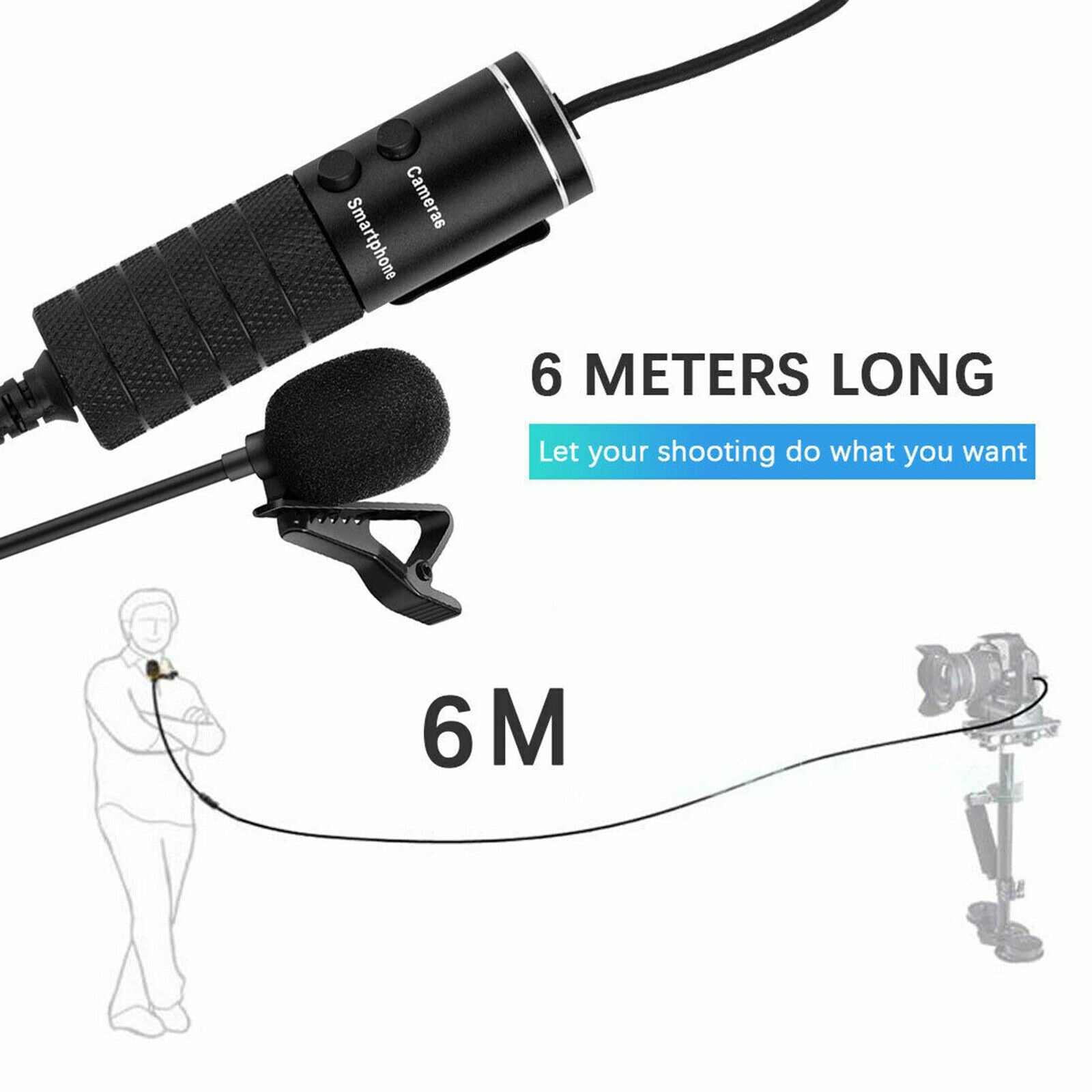 Lapel Mic Stereo 3.5mm   Gauge Condenser Recording Lavalier Microphone