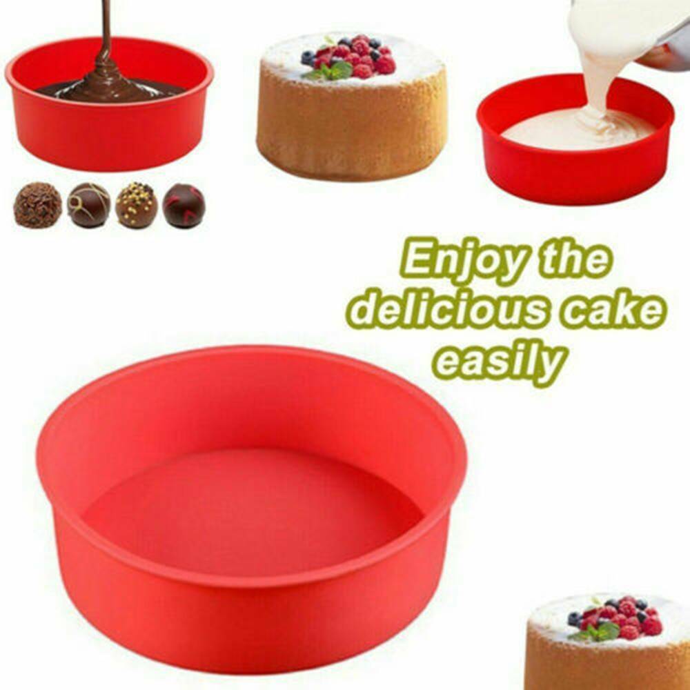 4" Silicone Round Bread Mold Cake Pan Muffin Mould Bakeware Baking Tray Tool Red