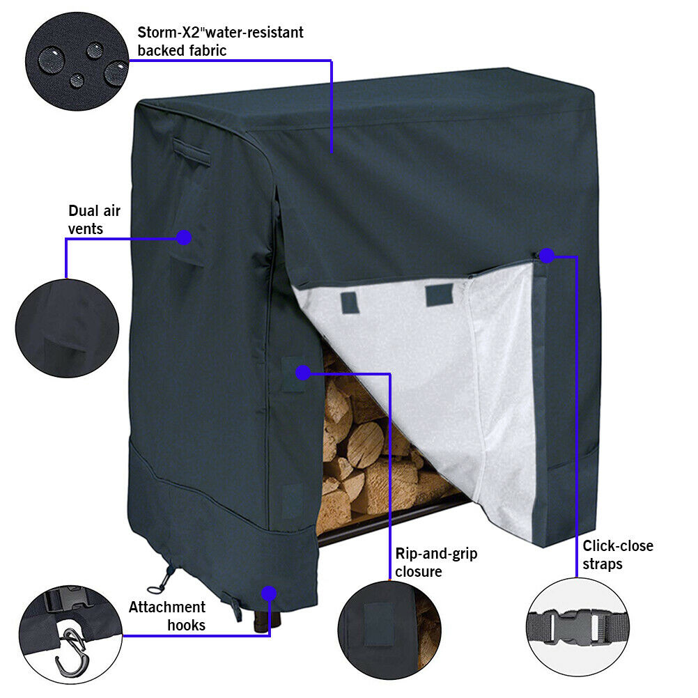 Log Rack Cover 4-Feet Heavy Duty Waterproof Outdoor Fire Wood Protection Cover