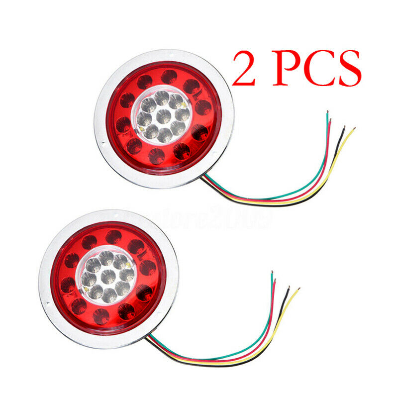 2x 4.3'' Round 19LED Truck Trailer Lorry Brake Stop Turn Tail Light Chrome Ring