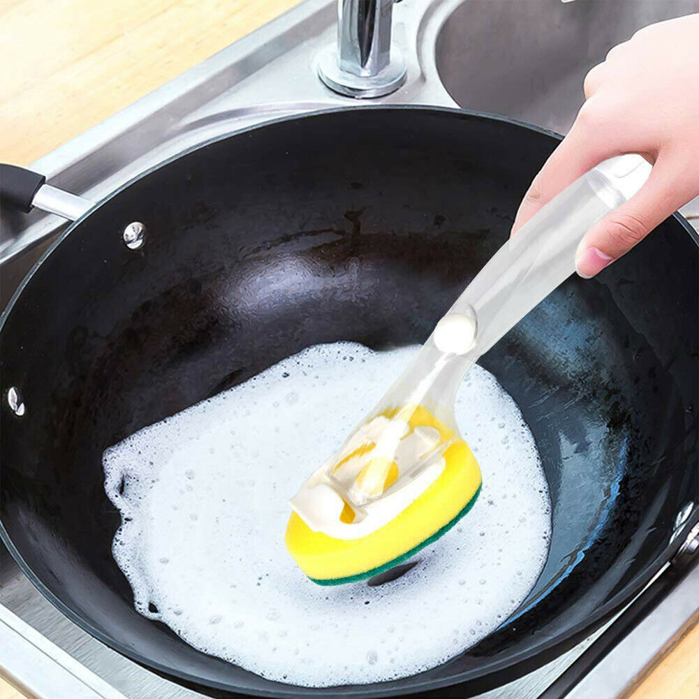 8Pcs Dishwand Refill Head Sponges Dish brush W/Soap Dispenser Strong Stick Force