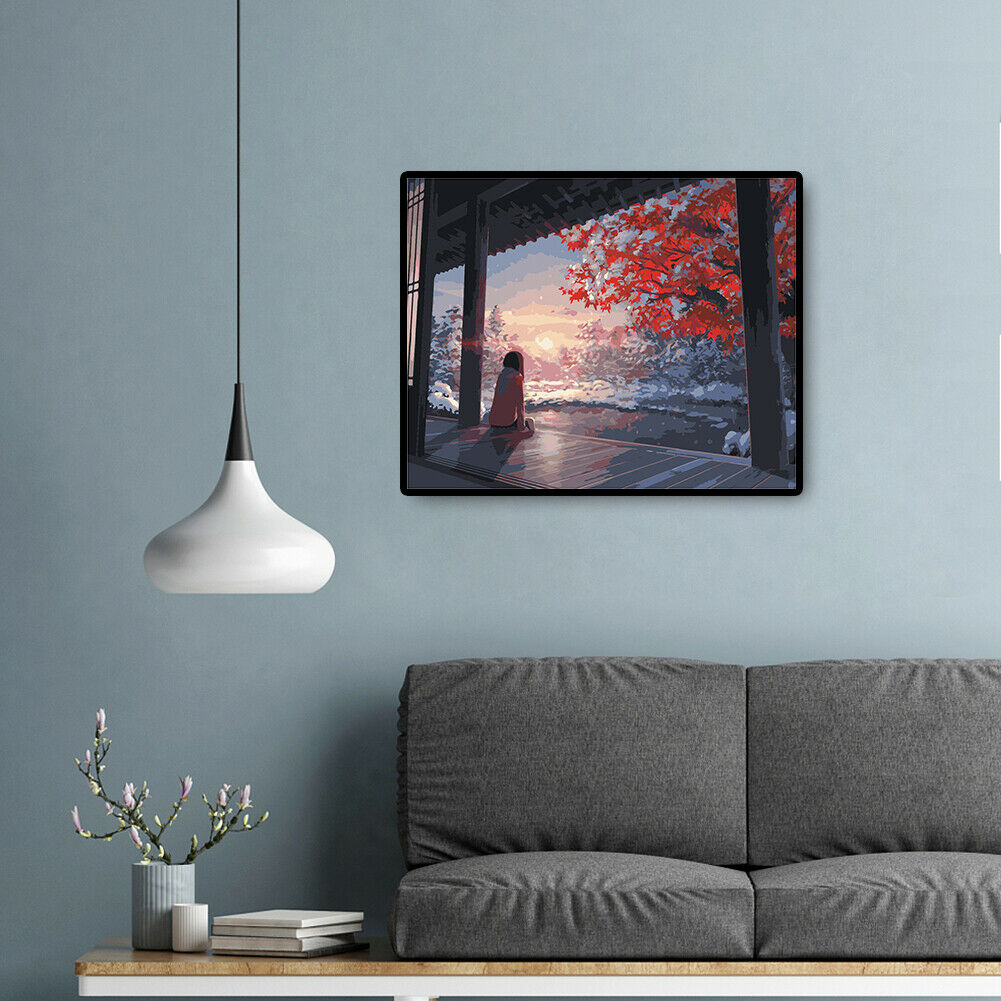Watching Cherry Blossom Girl DIY Paintings By Number Kits Oil Art Picture @