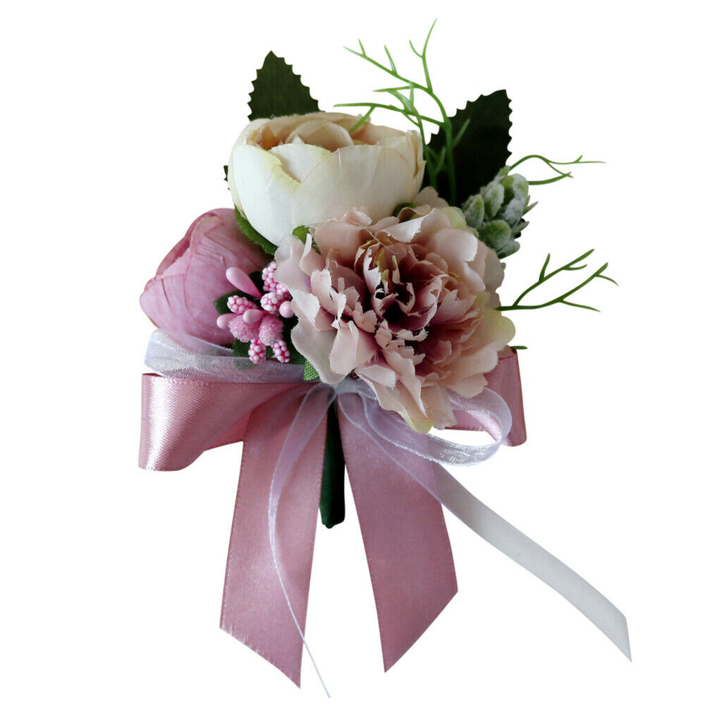 2Pcs/Set Wedding Silk flower Corsage Tea Rose Boutonniere Broach Decor