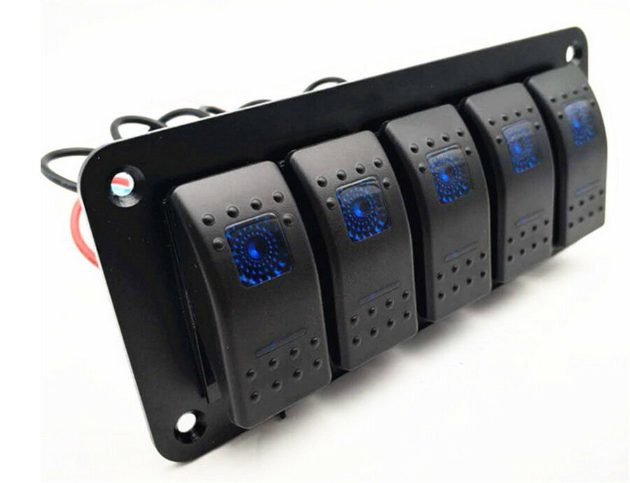 12V/24V 5Gang On/Off Rocker Switch Panel Dual LED Light Car RV Marine Boat Truck