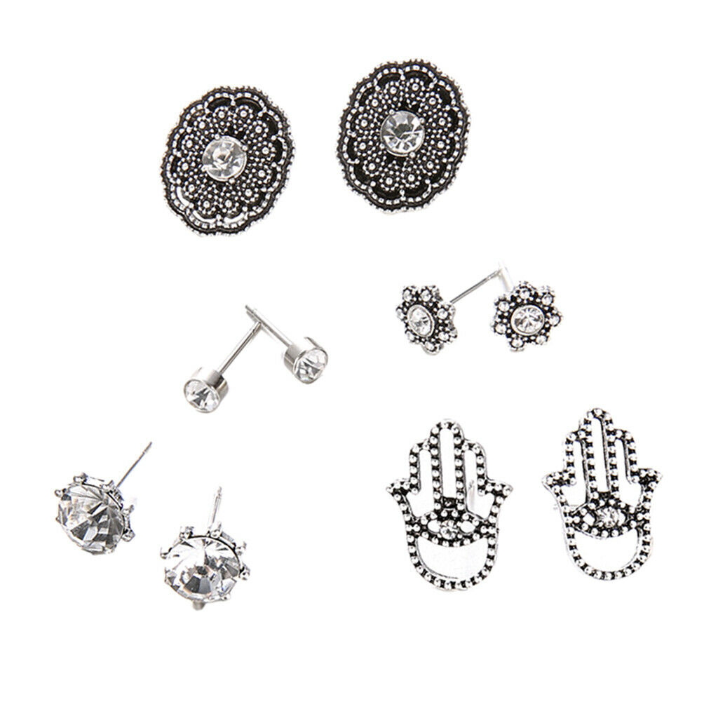 10pcs Retro Boho Carved Flowers Crystal Palms Floral Earrings Jewelry Sets