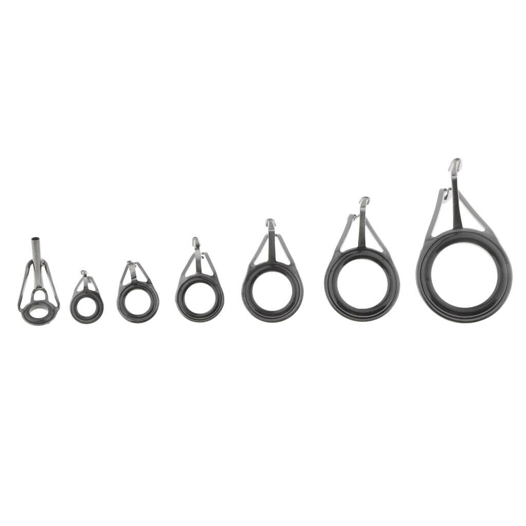 7pcs Ceramic Ring Eyes Fishing Rod Guide Stainless Steel Frame Rod Line Ring