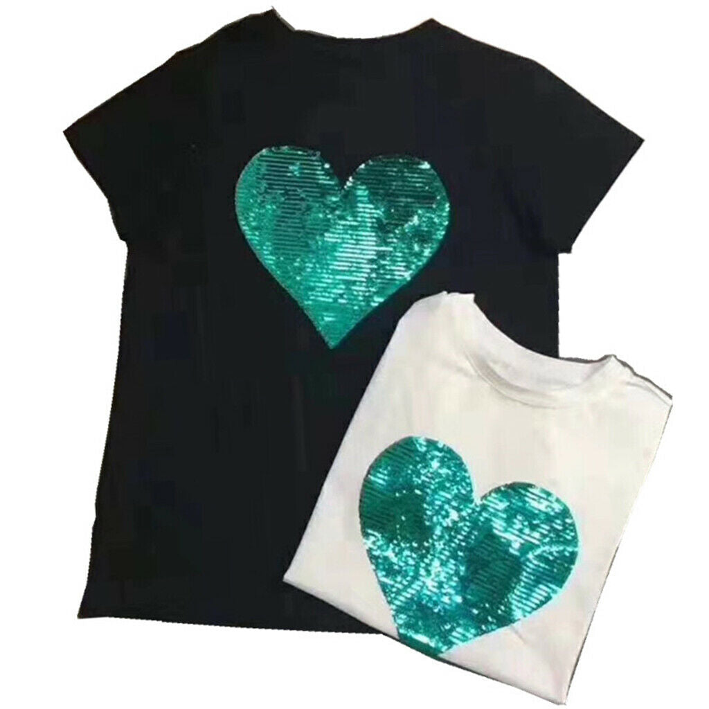 Love Heart Reversible Glitter Applique Clothing Decorative Sequins Patch DIY