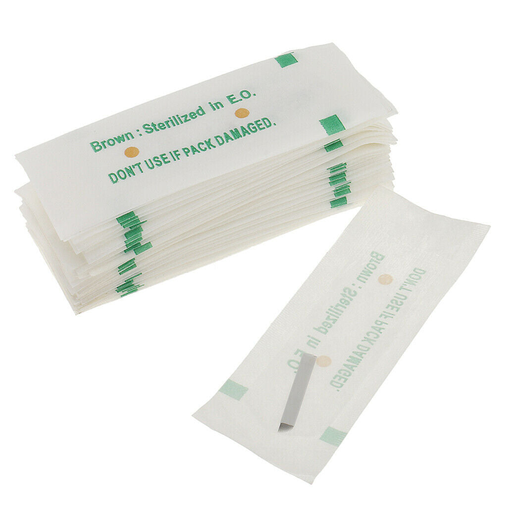 50Piece 14Pin Eyebrow Makeup Microblading Needles+Brow Tattoo Training Skin