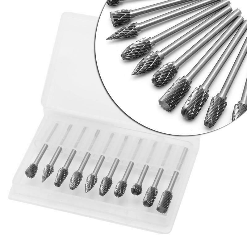 New 10Pc 1/8" 6mm Tungsten Carbide Cutter Rotary Burr Set CNC Engraving Bit Tool