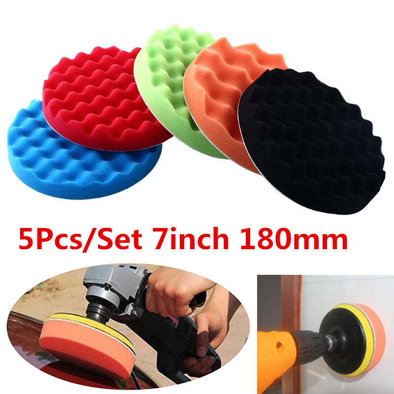 Universal 7" 5Pcs Sponge Foam Waffle Polishing Buffer Pad Kit for Car Auto Truck