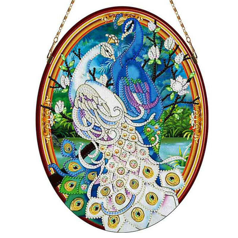 5D DIY Special Shape Diamond Painting Peafowl Leather Mural Wall Decoration @