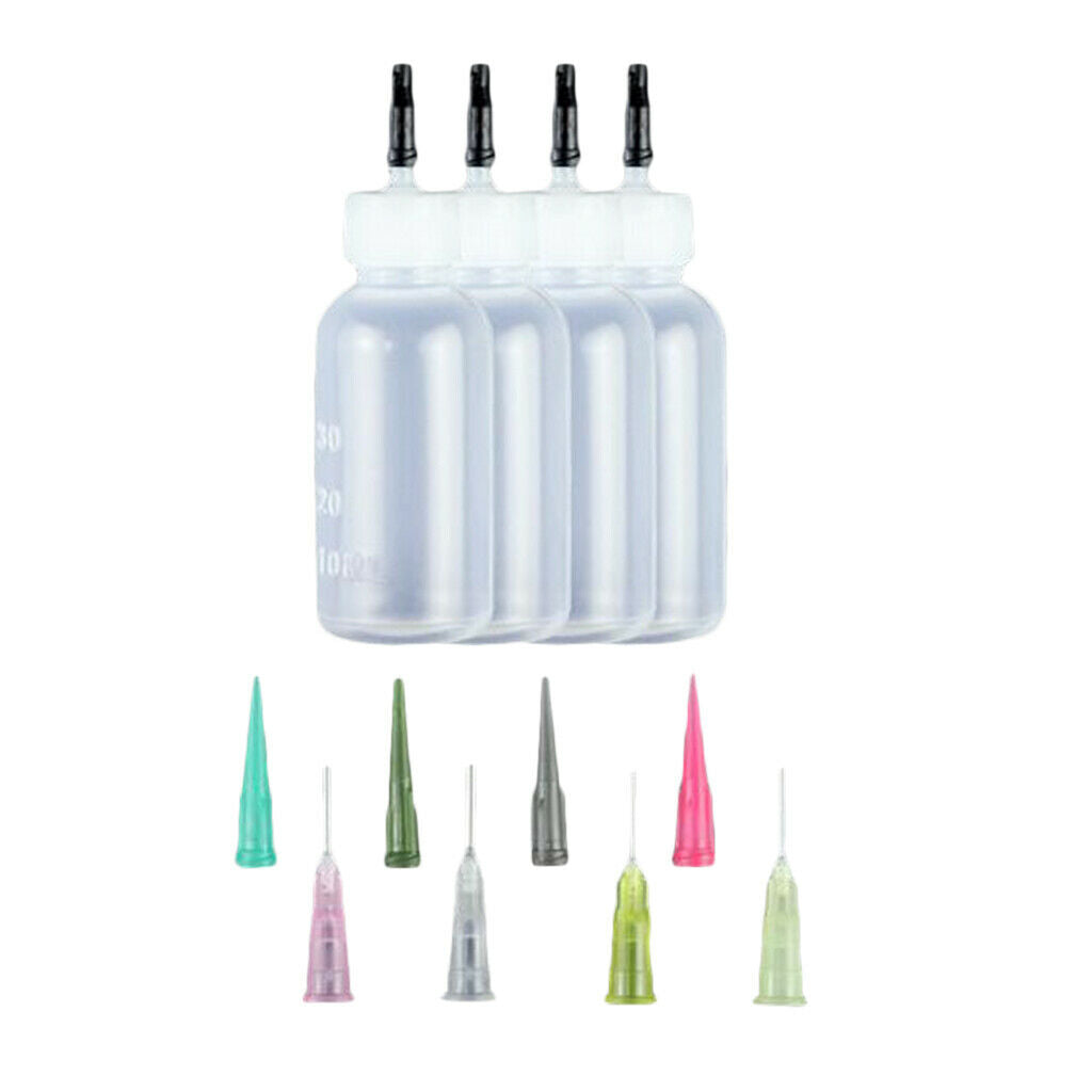 Plastic Tattoo Ink Glue Squeeze Syringe Bottles + Paint Dropper Needle Tips