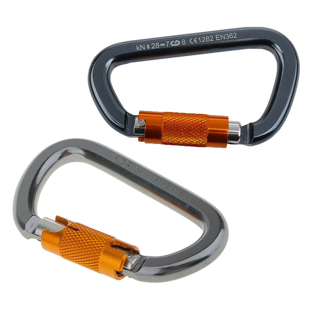 2 Packs 28KN Aluminum D-Ring Carabiner Twist Locking Screw Keychain Climbing