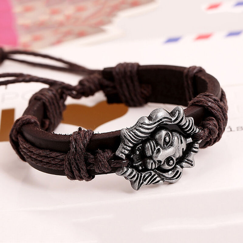 Men Jewelry Handmade Braided Dragon Head Wrap Wrist PU Leather Cuff Bracel.l8