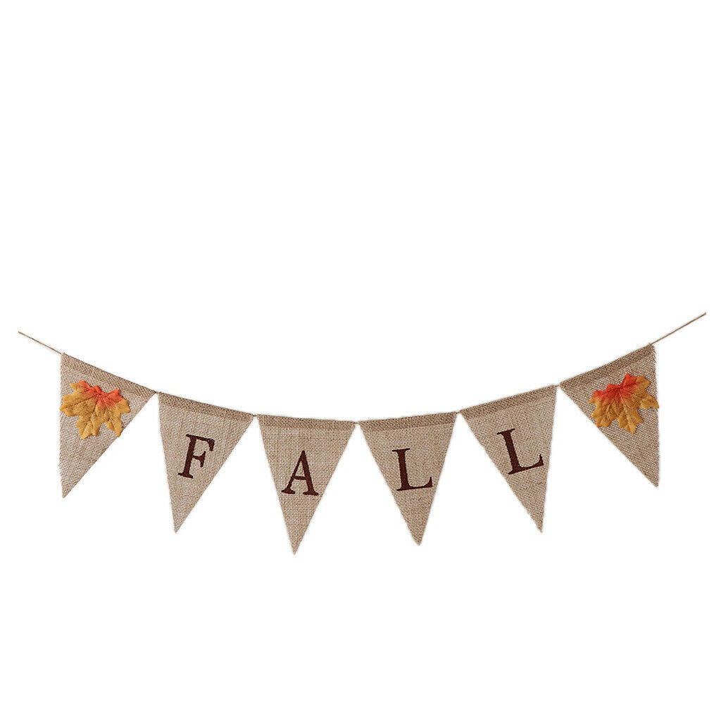Rustic Burlap Fall Maple Leaf Banner Thanksgiving Party Hanging Sign