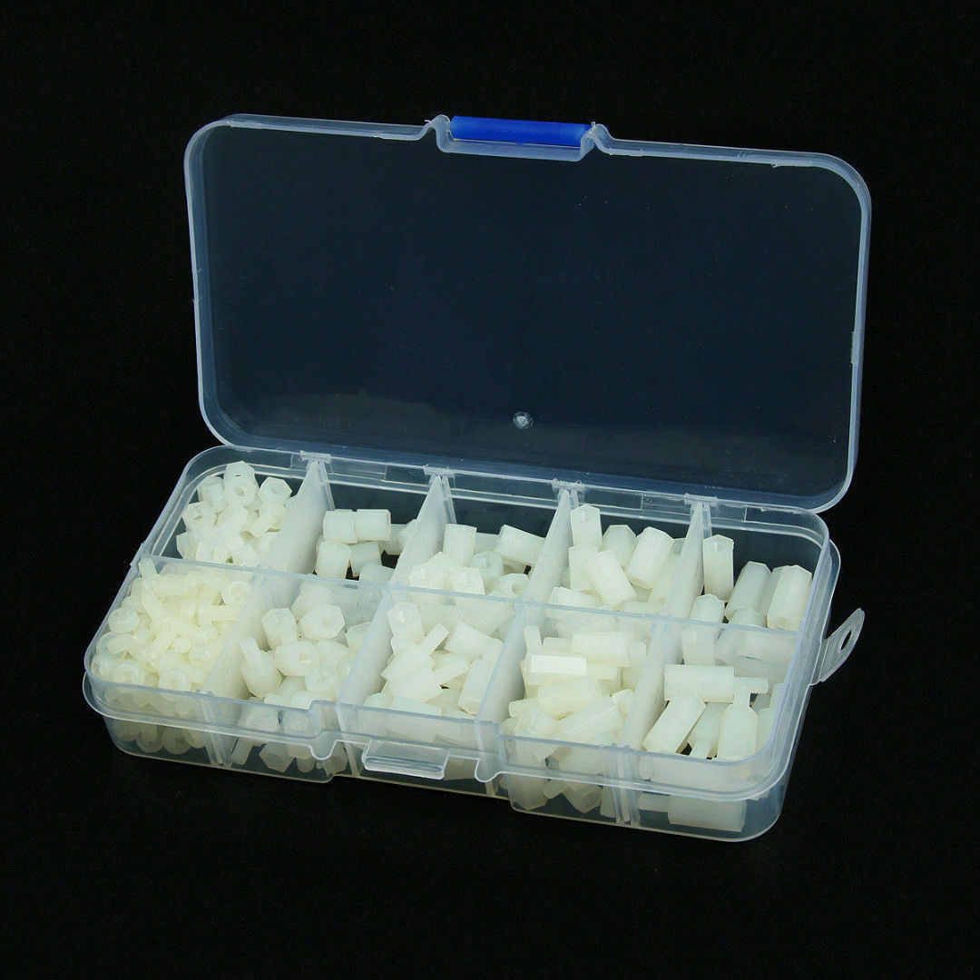 300pcs Nylon Hex M3 Spacers Screw Nut Standoff Male-Female Kit White with Box