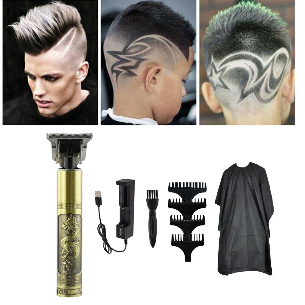Electric Trimmer Boys Men's Hair Cutting Clipper & Gown Kit T Outliner