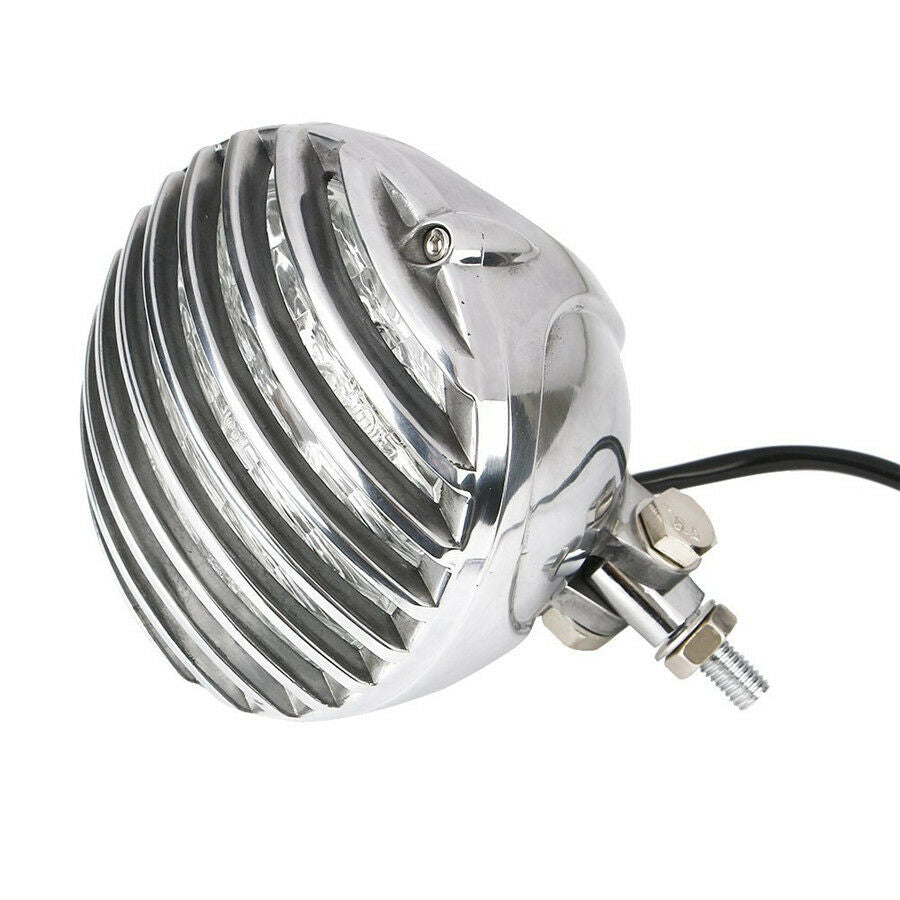 Motorcycle Finned Grill Led Headlight High Low Beam ForCafe Racer Bobber Chopper