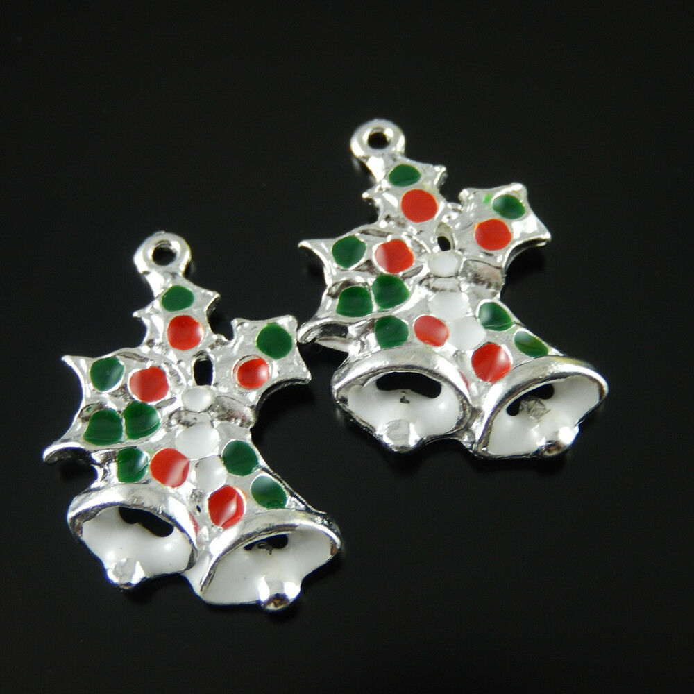 15 pcs Christmas Jingle Bell Charm Oil Drip DIY Pendant Jewelry Findings 27x17mm