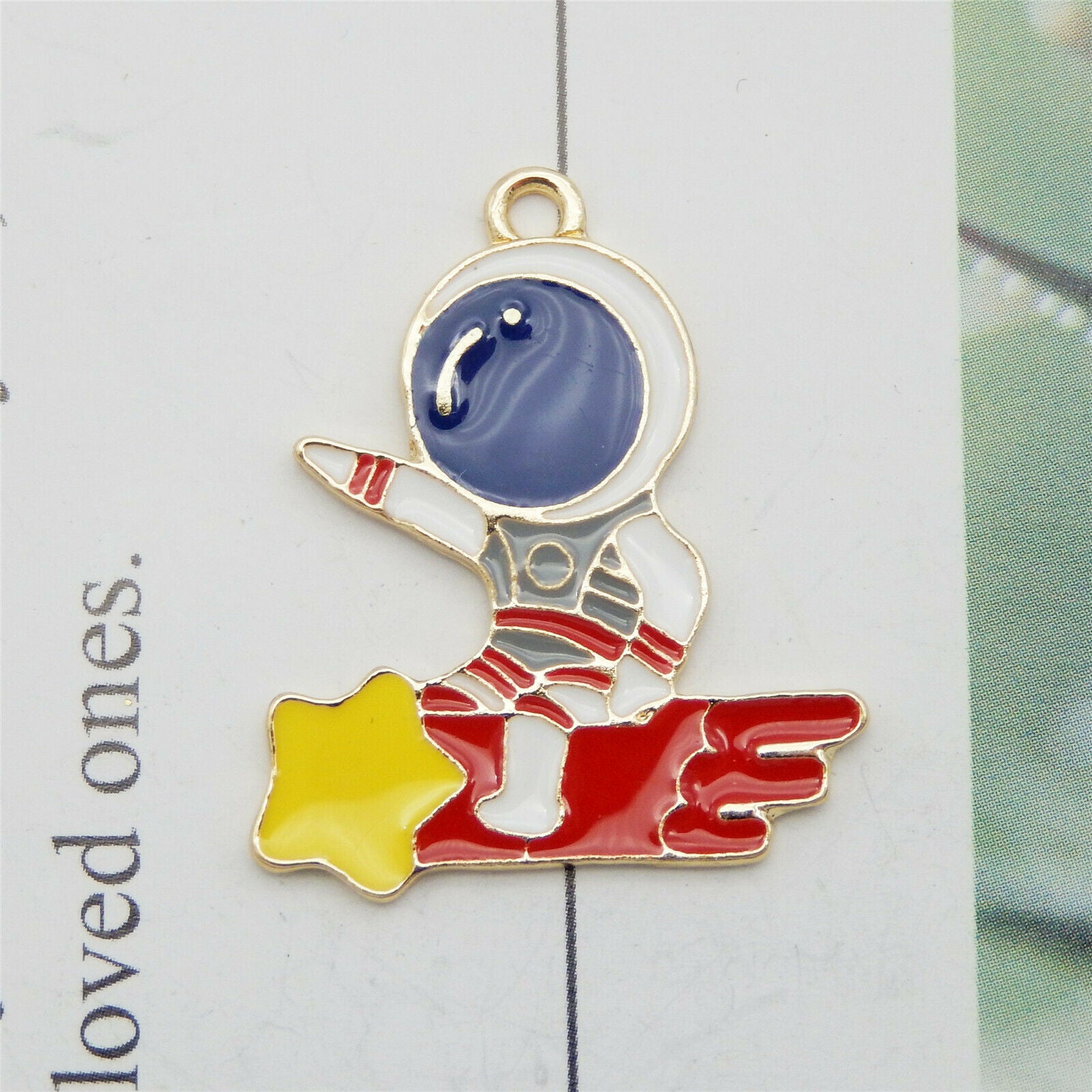 8PCS Alloy Enamel Astronaut Comet Dangle Charms Pendant Keychain Earrings DIY