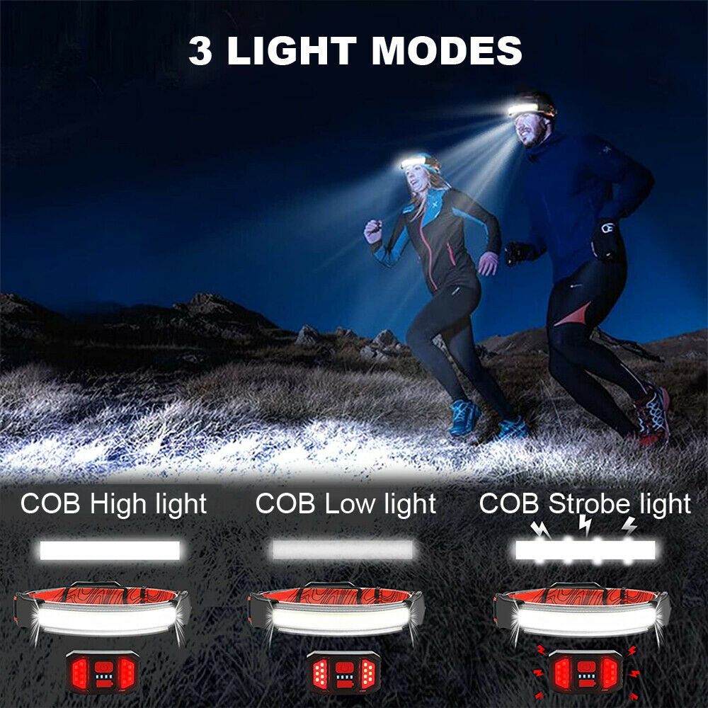 USB Rechargeable COB LED Headlamp Flashlight Headlight Head Torch Waterproof