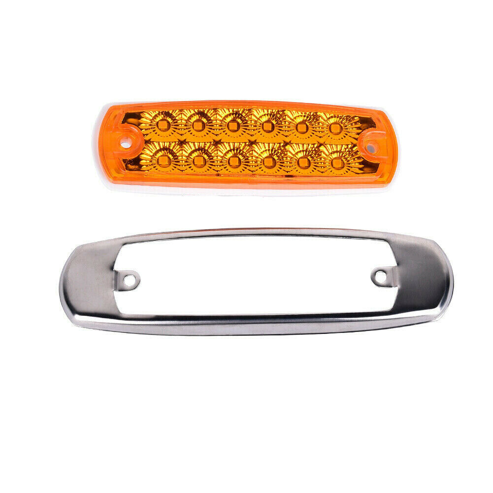 2X Yellow 12 LED Sealed Side Marker Clearance Light Fish Shape Truck Trailer 12V