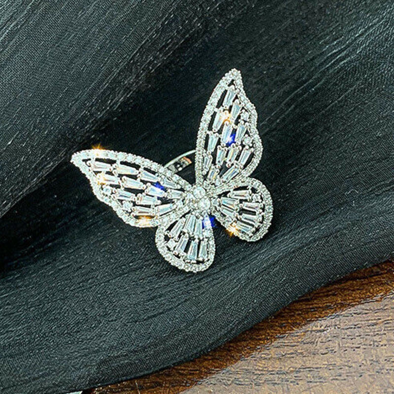 Zircon Butterfly Ring Gem Stone Opening Finger Rings for Women Elegant Jewelry