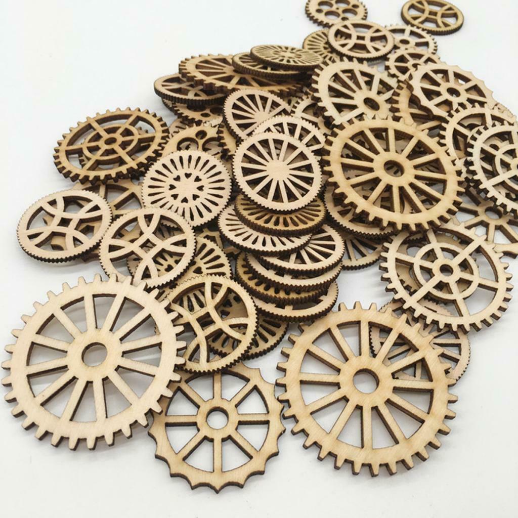 100pcs  Unfinished Wood Gear Shape Embellishments for DIY Wooden Crafts