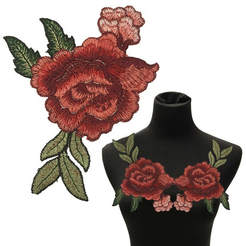 2pcs Embroidery Rose Flower Sew On Patch Badge Bag Jeans Dress Applique Craft BD