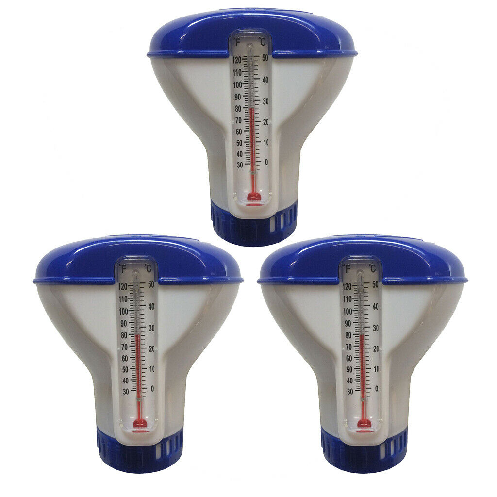 3Pcs Swimming Pool Floating Chlorine Dispenser Tablet Holder w/ Thermometer