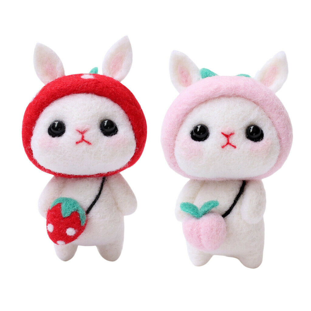 2 Set Cute Rabbit Needle Felting Kits Felting Needle Wool Yarn Hand Craft