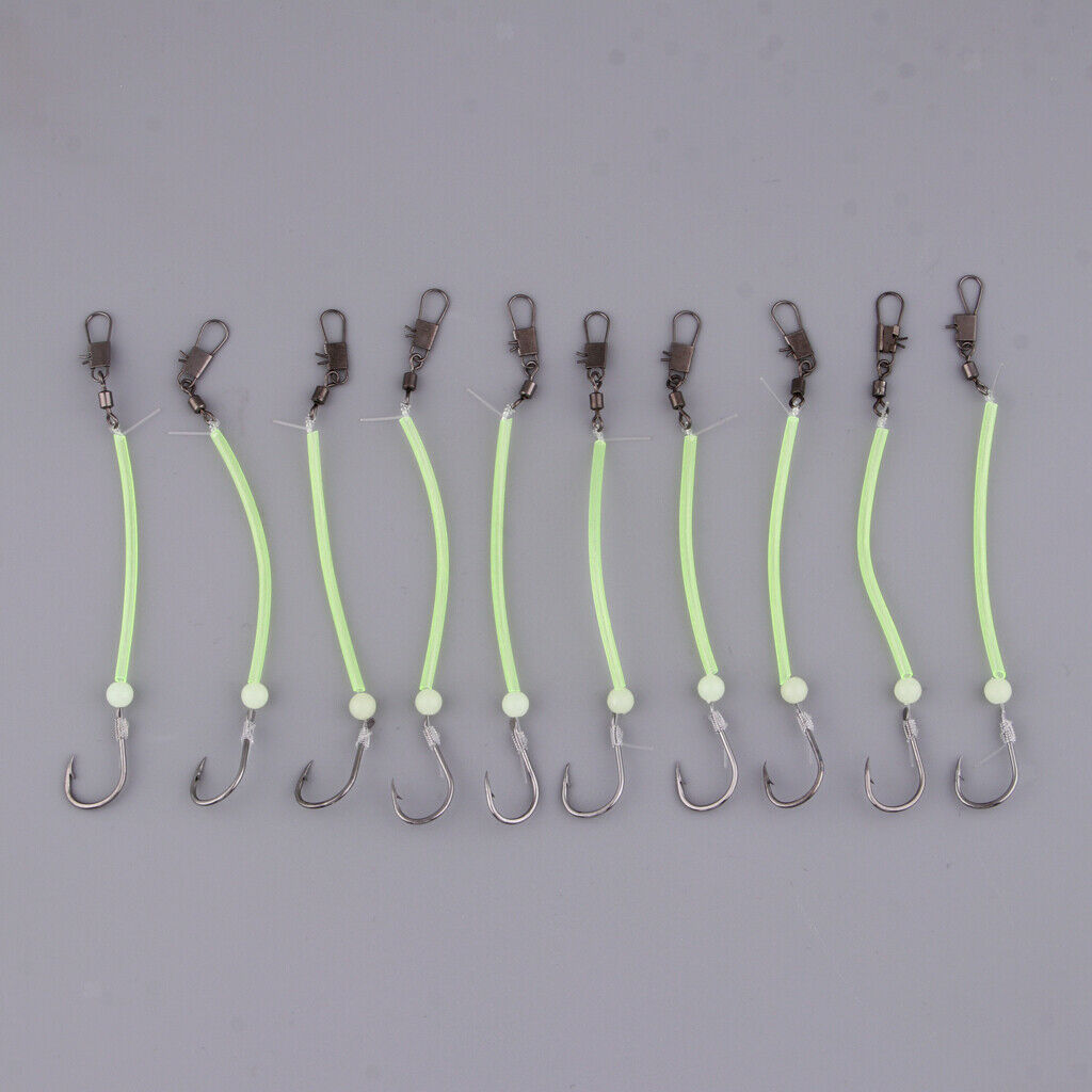 10pcs Sea Fishing Rigs Carp Rigs with Luminous Tube Barbed Hook Hook Size 12