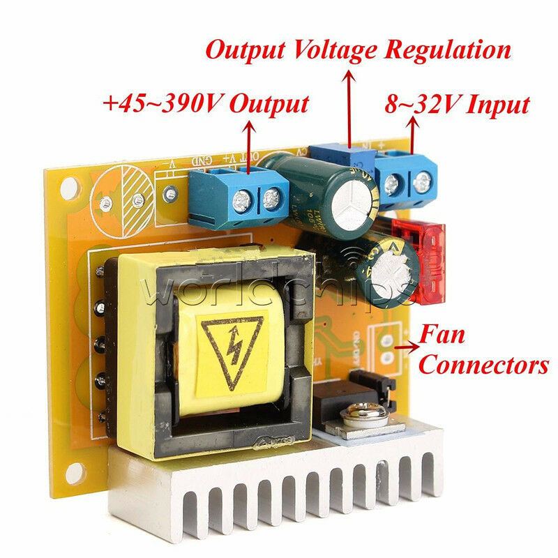 DC-DC 8~32V to 45~390V High Voltage Boost Converter ZVS Step-up Booster Module