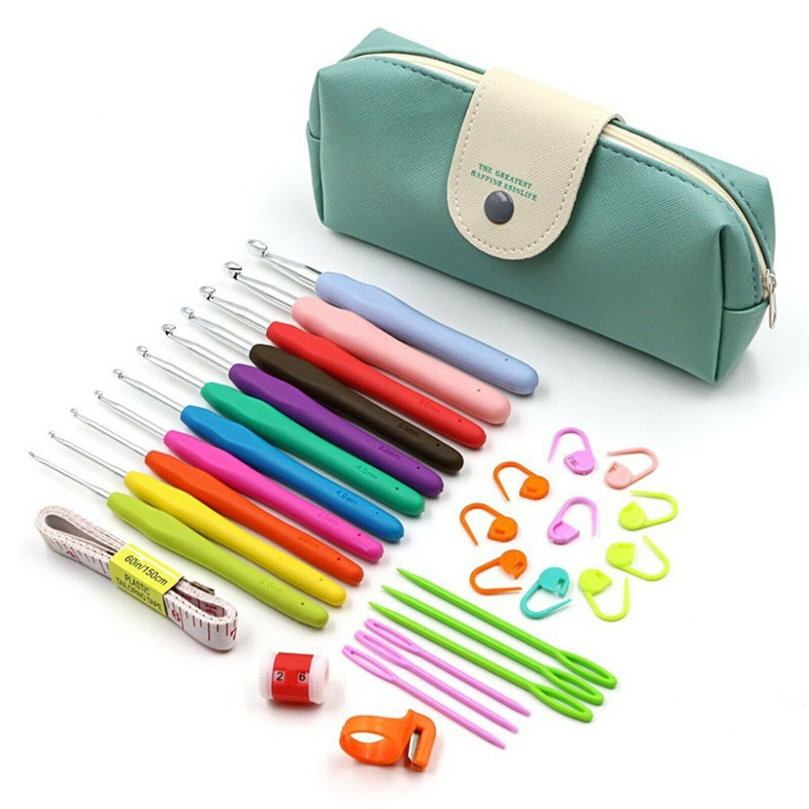31Pcs Soft Sewing Tools handle Crochet Hooks Knitting With Bag Grip Needles Sets