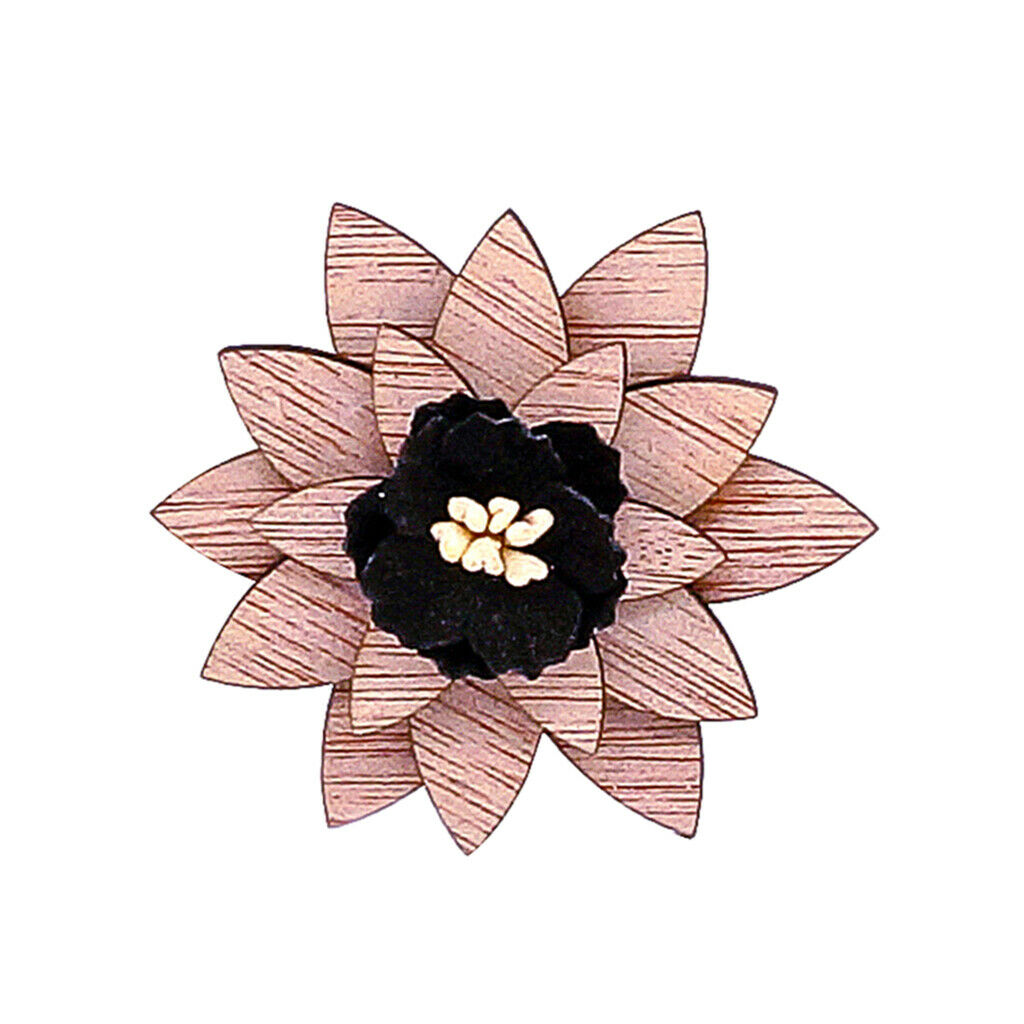 Wooden Flower Corsage Boutonniere Suit Lapel Brooch Groom Wedding Black