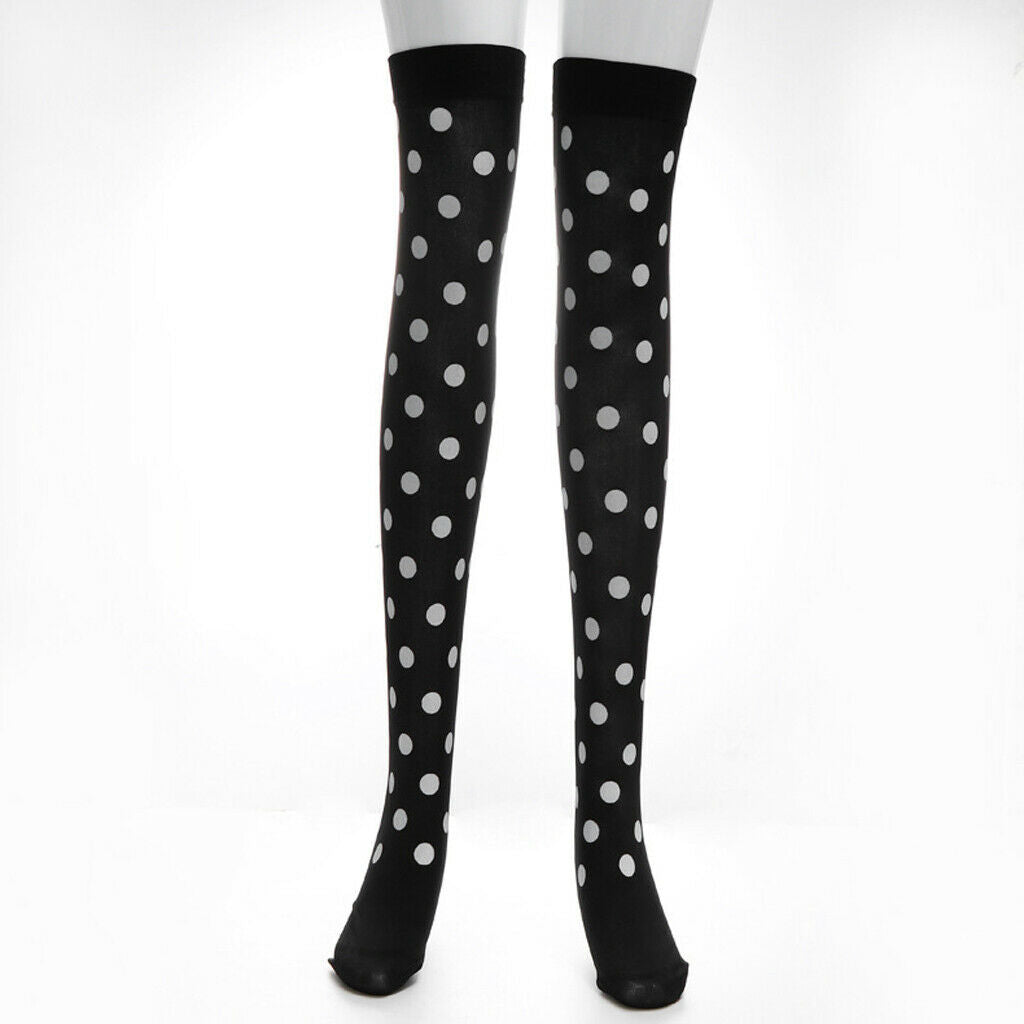 Women Halloween Thigh High Long Stockings Over Knee Costume White Dot