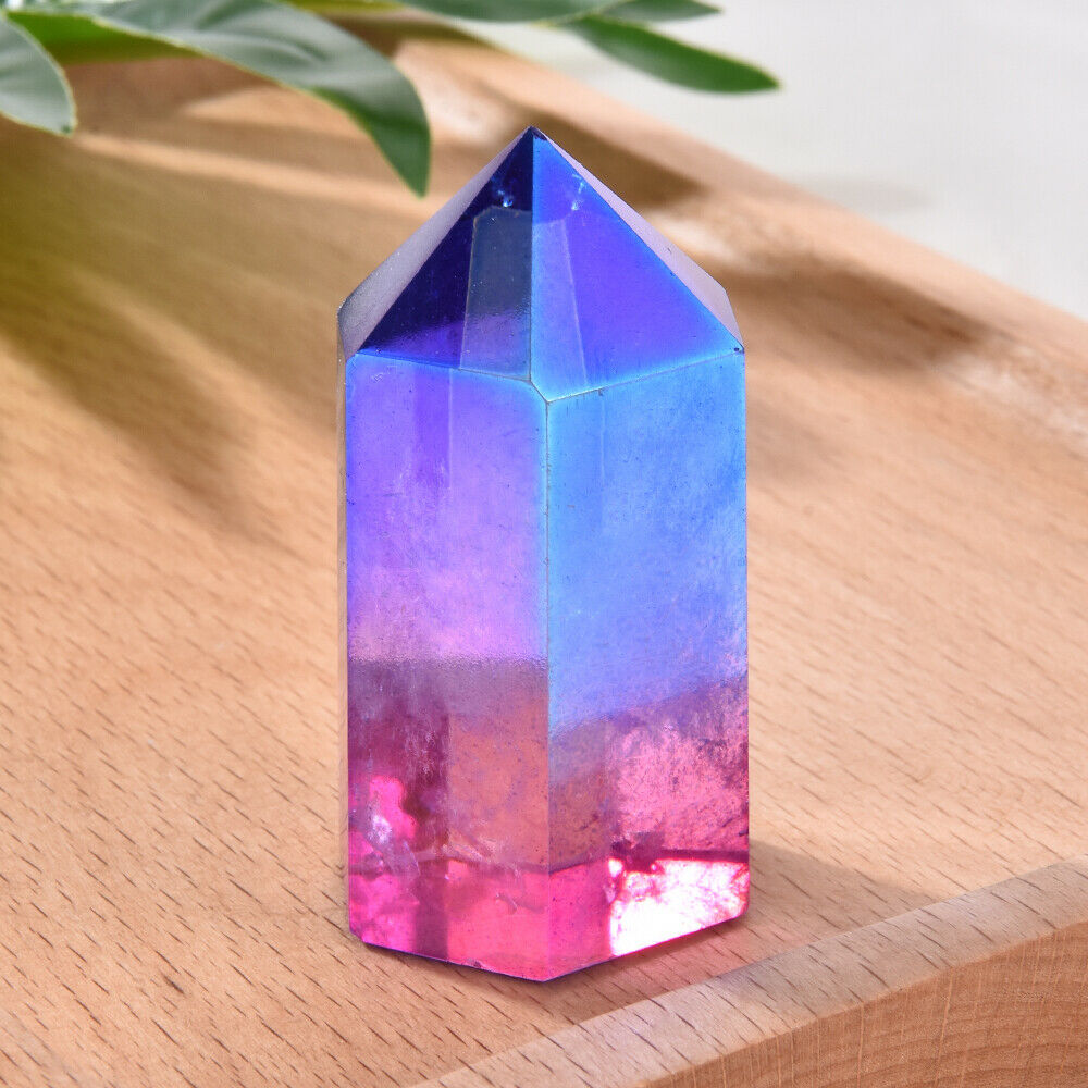 TOPï¼Natural Titanium Rainbow Quartz Obelisk Wand Crystal Tower Point Healing USA