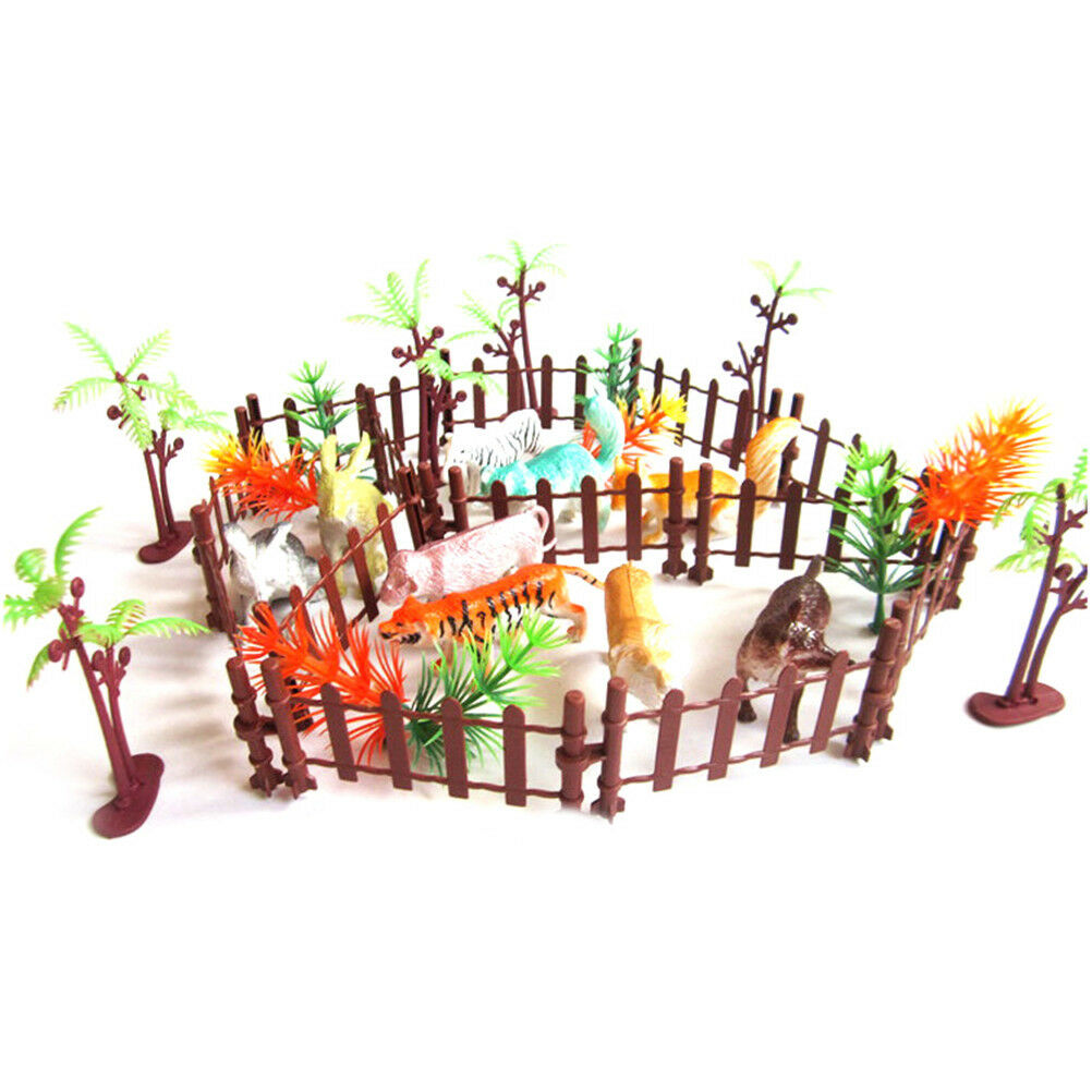 32pcs Plastic Animals Simulation Zoo Containing Various Kinds Fence Kids .l8